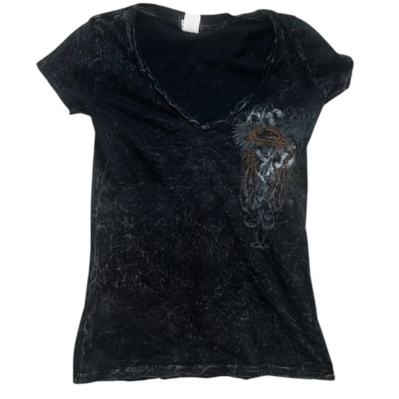 Harley Davidson Eagle Graphic Tee V Neck Short Sleeve Top Black Size S - Picture 1 of 5